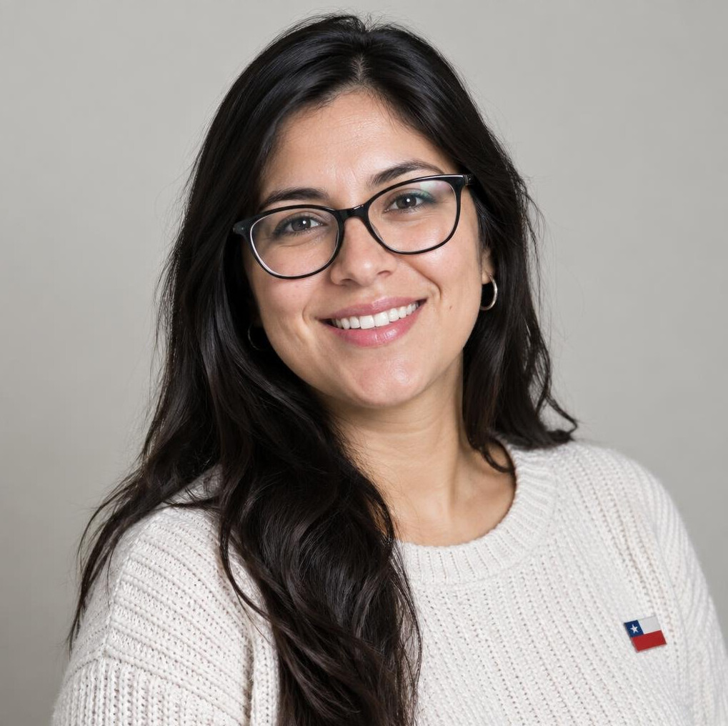 Portrait of a Latin American woman with glasses smiling